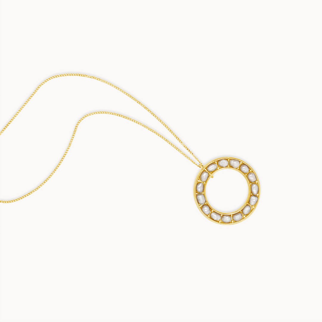 Open Circle Pearl Seed Necklace - Yellow Gold