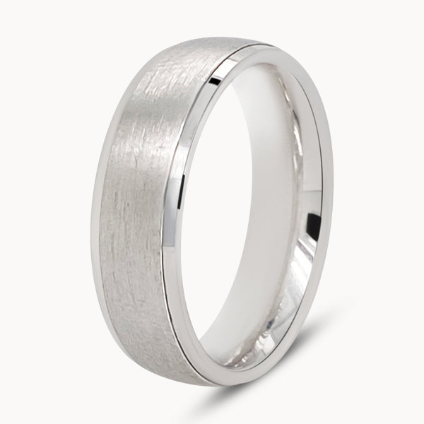 Mens Brushed Metal Court Ring with Polished Edges