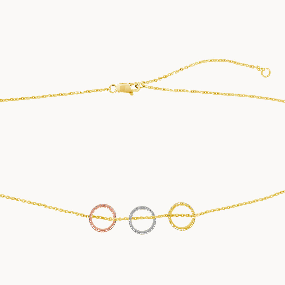 Three Diamond Rings Necklace - Mixed Gold