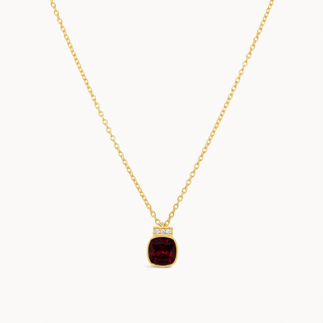 Garnet Cushion Cut Necklace - Yellow Gold