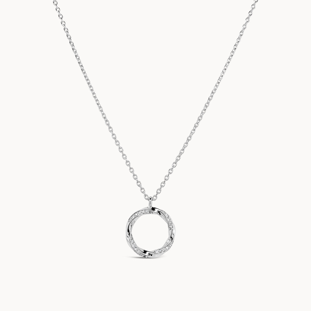 Diamond Twist Circle Necklace - White Gold