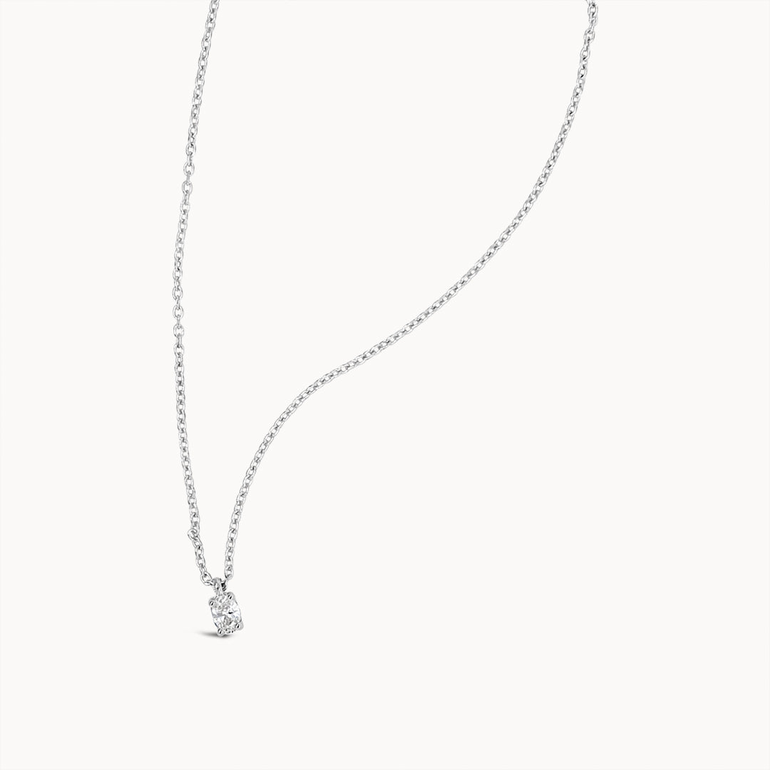 Dainty Diamond Oval Necklace - White Gold