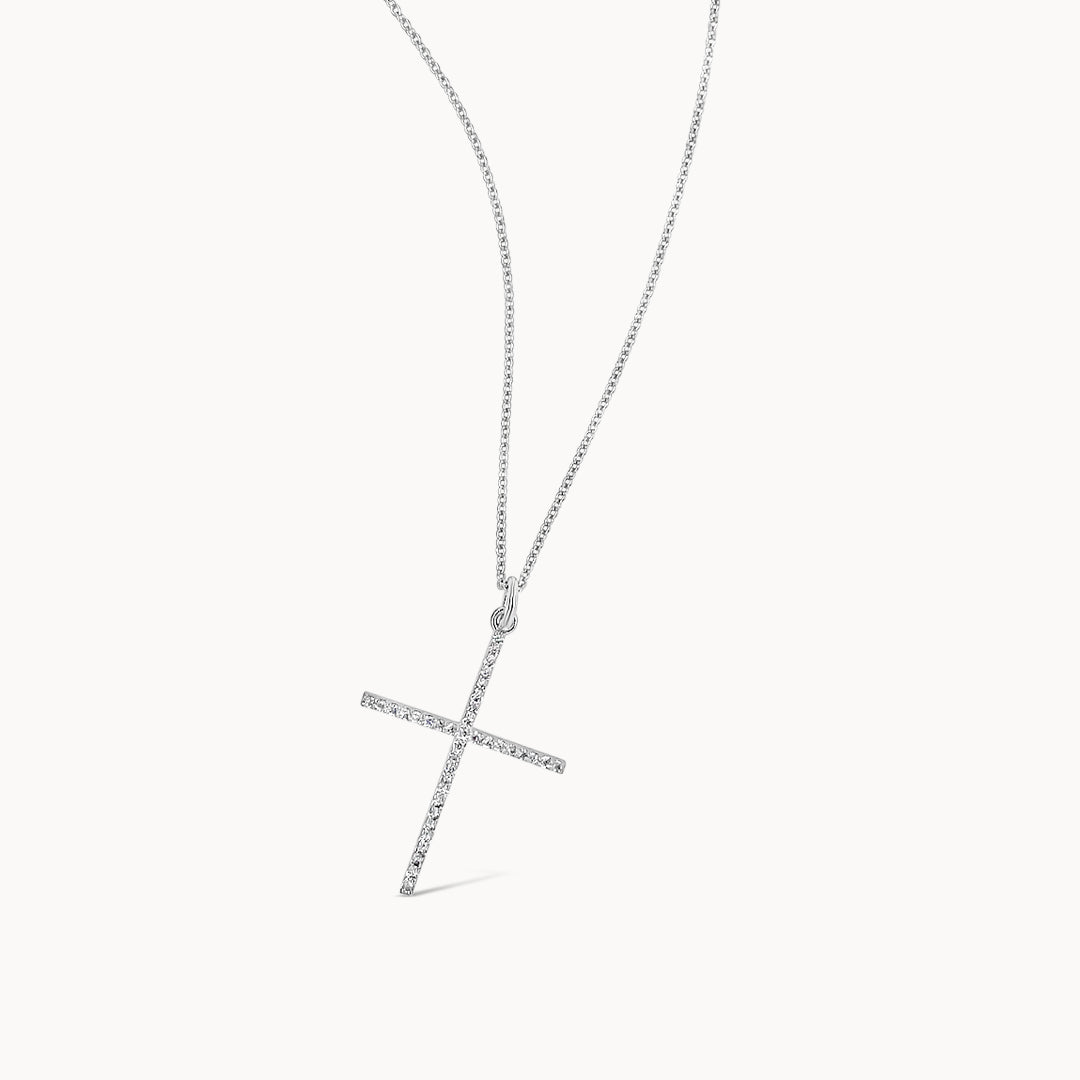 Diamond Cross Necklace - White Gold