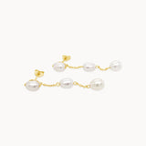 Pearl Chain Drop Earrings - Yellow Gold