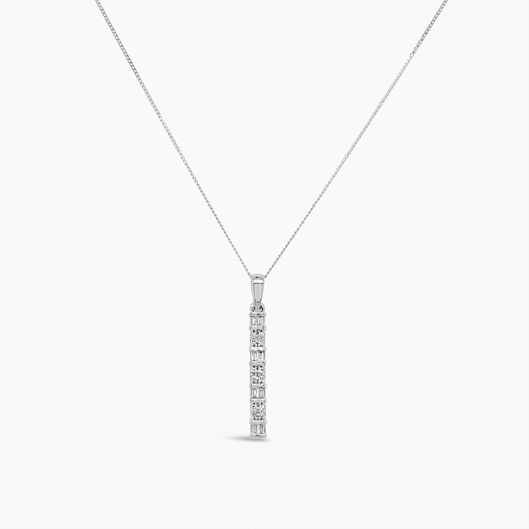 Diamond Baguette Bar Necklace - White Gold