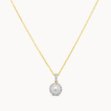 Pearl Diamond Halo Necklace - Yellow Gold