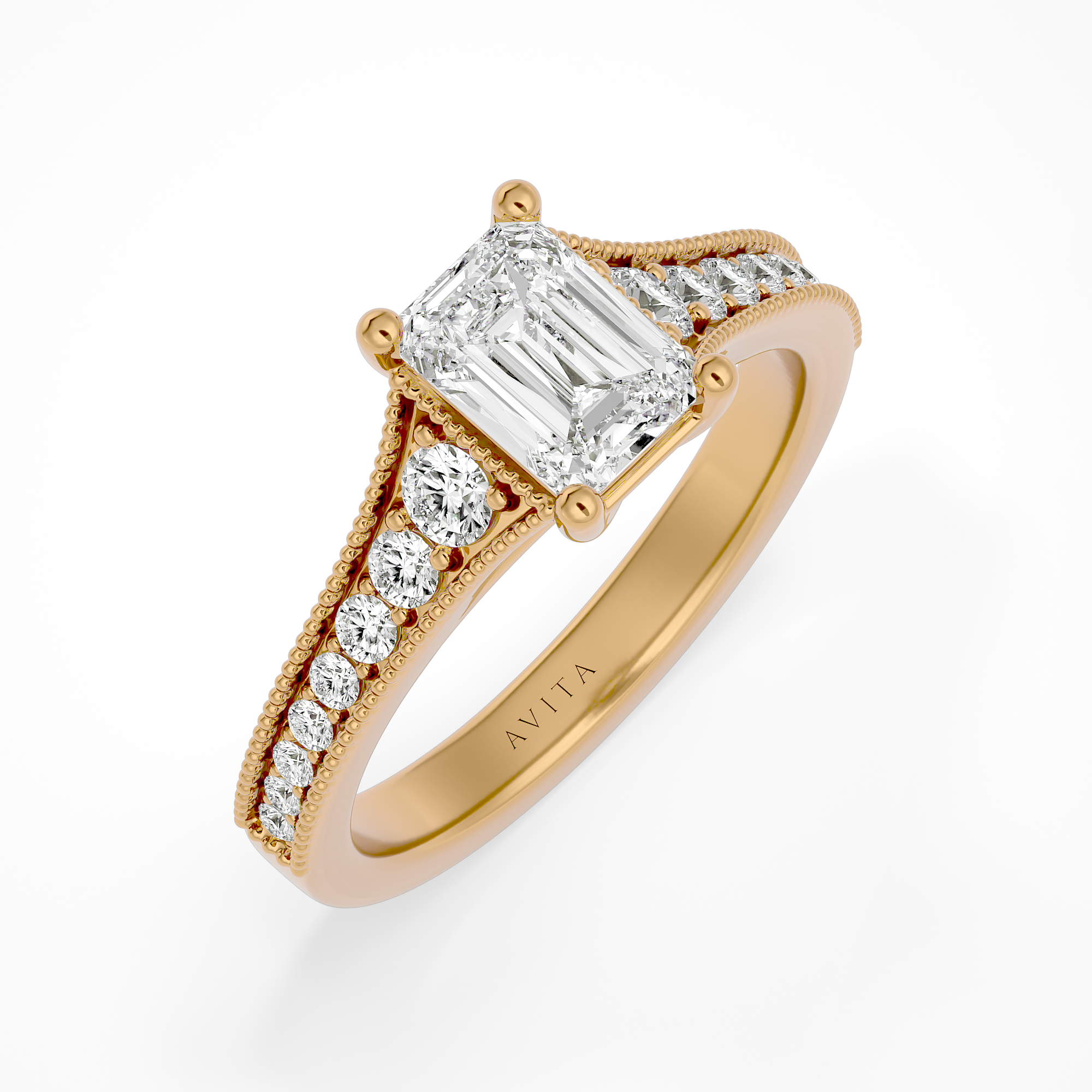 Trinity Emerald Lab Yellow Gold