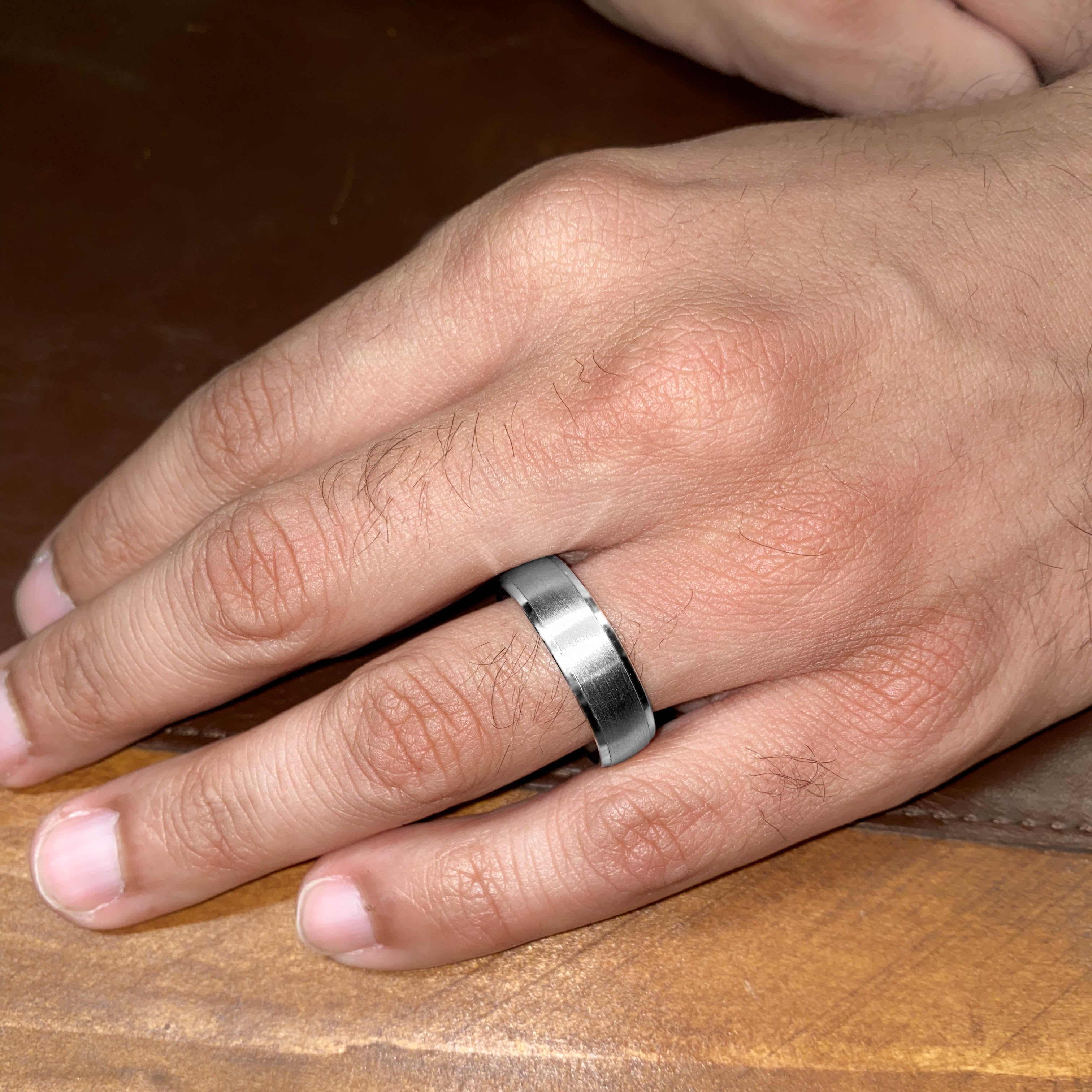 Mens Brushed Metal Court Ring with Polished Edges