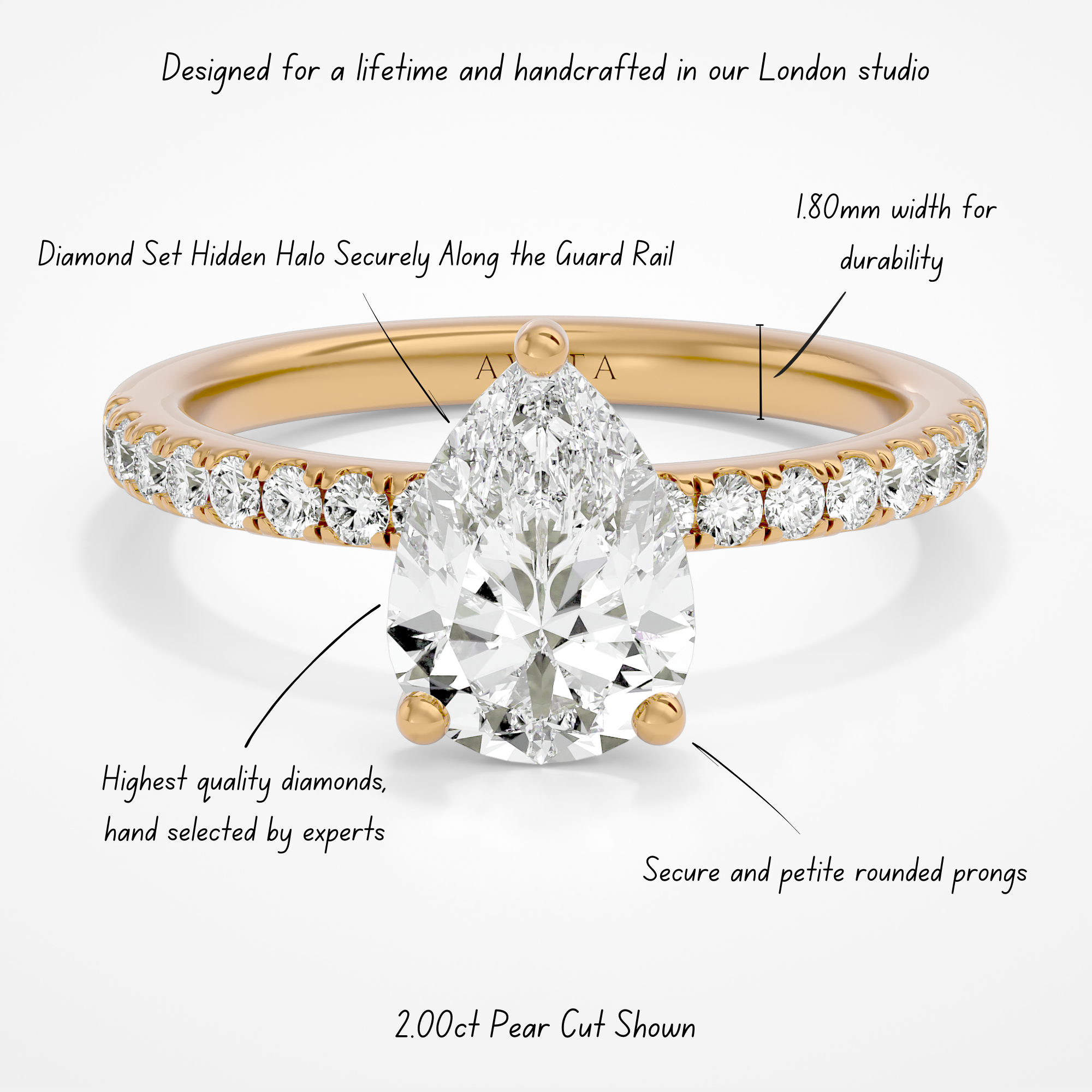 Roxanne Hidden Halo Pear Yellow Gold