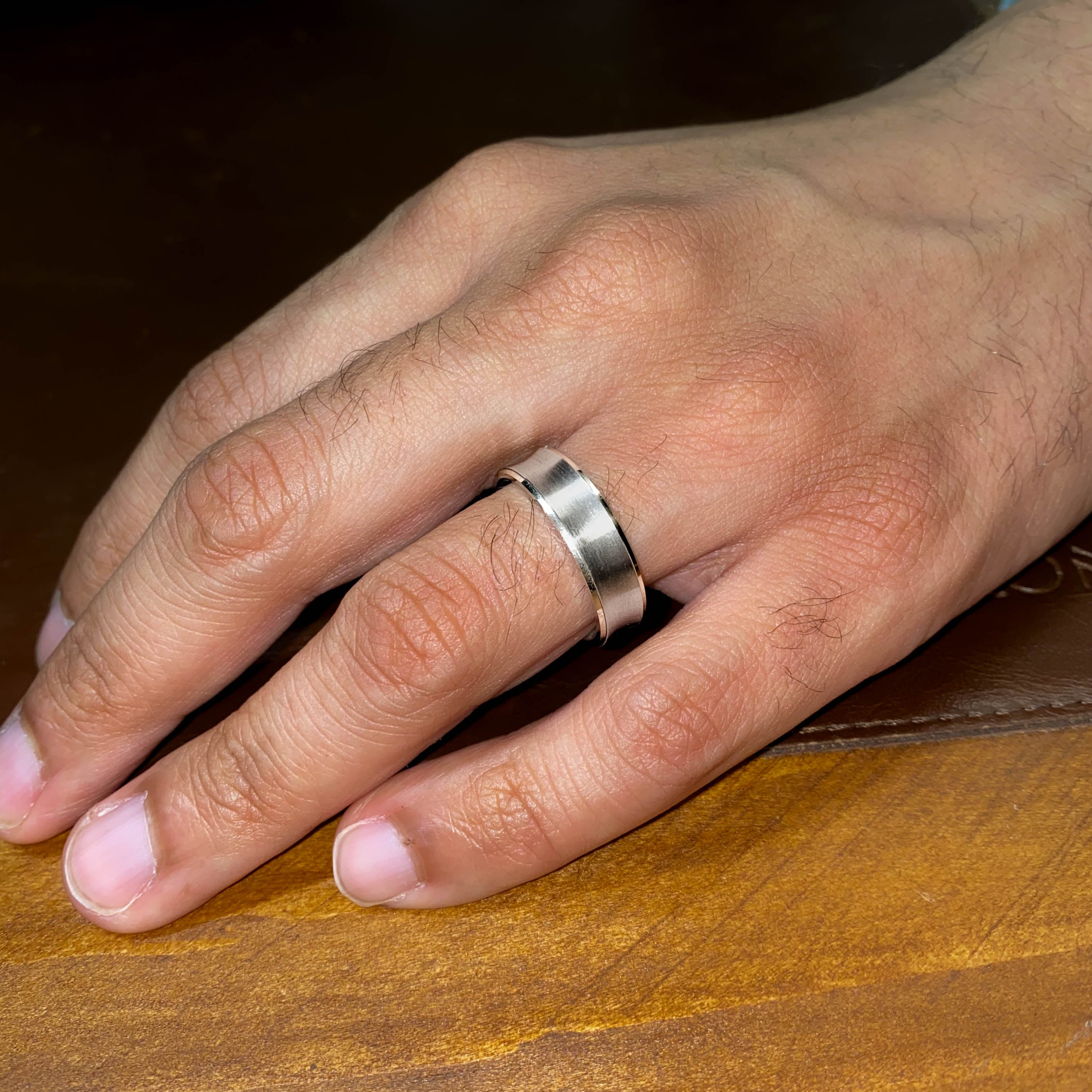 Mens Concave ring with Matte Finish and Polished Edges
