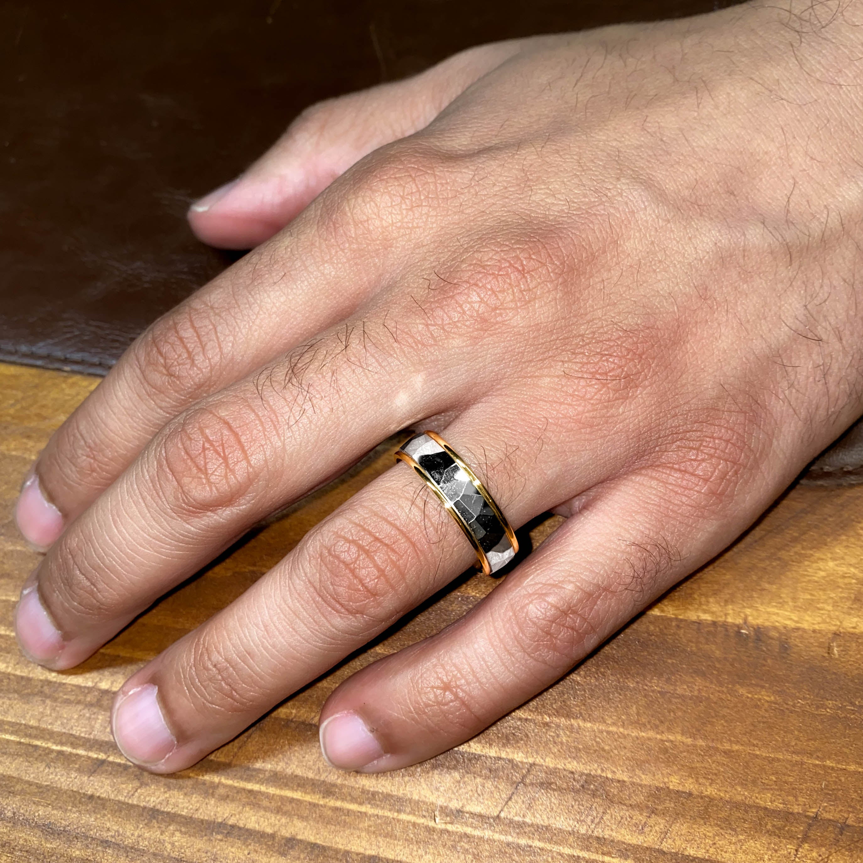 Mens Faceted Two-tone Court Ring