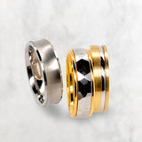 Mens Faceted Two-tone Court Ring