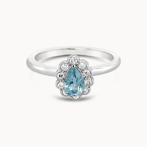 Blue Topaz Diamond Halo ring - White Gold