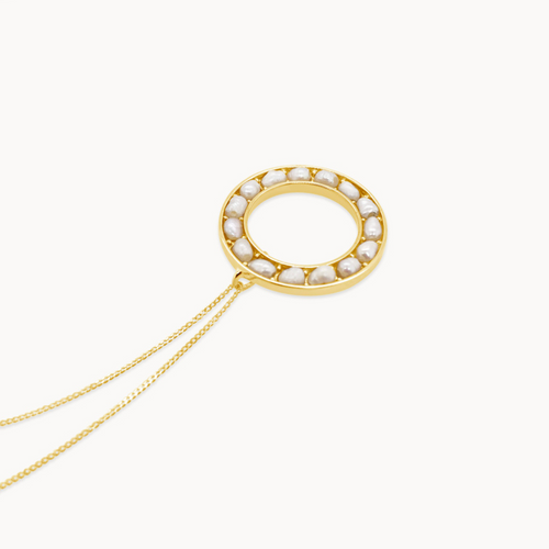 Open Circle Pearl Seed Necklace - Yellow Gold