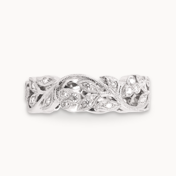 Floral Leaves Ring White