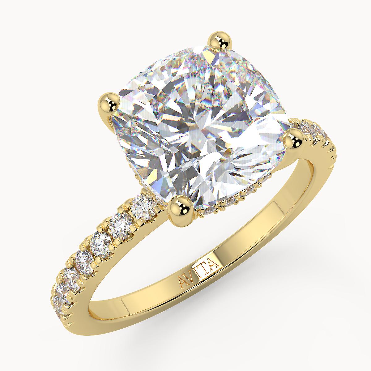 Roxanne Hidden Halo Cushion Yellow Gold