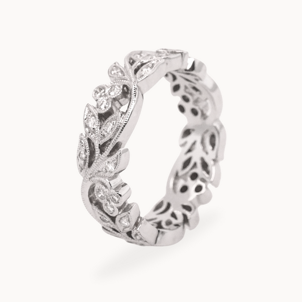 Floral Leaves Ring White