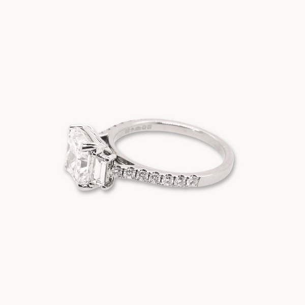 Radiant and Baguette Diamond Trilogy Engagement Ring