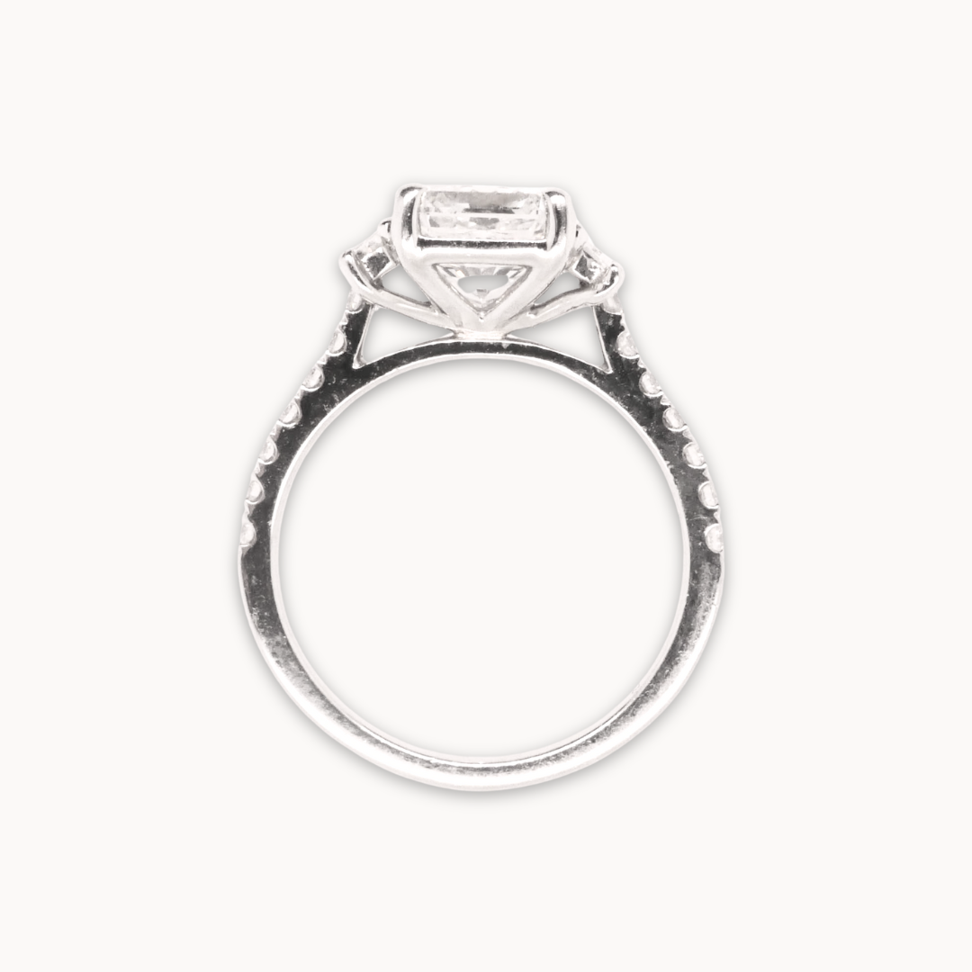 Radiant and Baguette Diamond Trilogy Engagement Ring