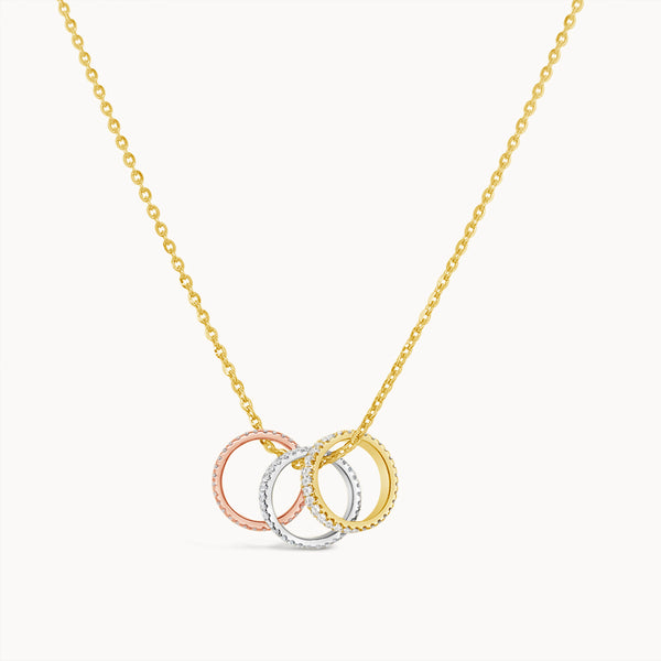 Three Diamond Rings Necklace - Mixed Gold