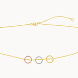 Three Diamond Rings Necklace - Mixed Gold