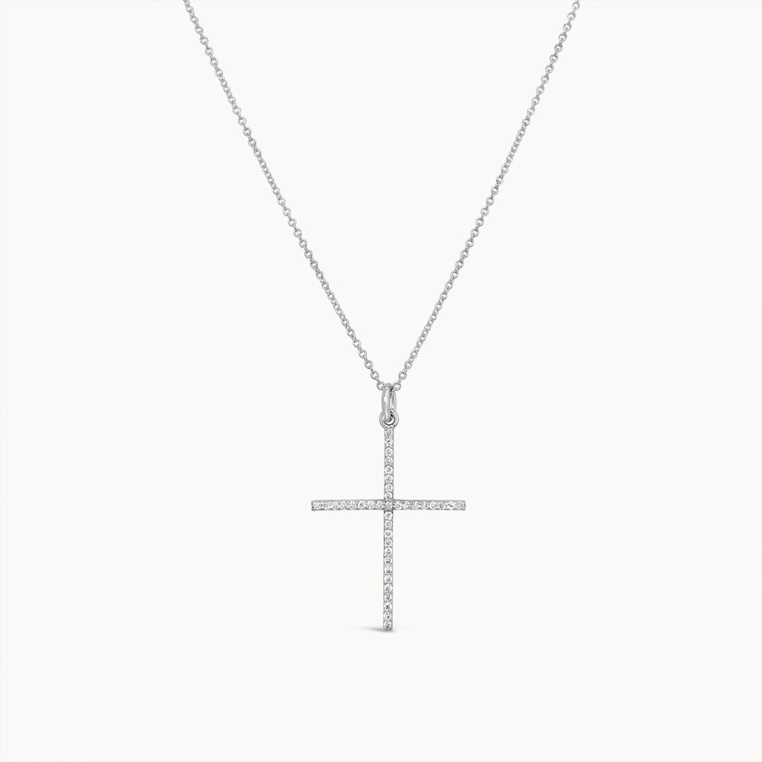 Diamond Cross Necklace - White Gold