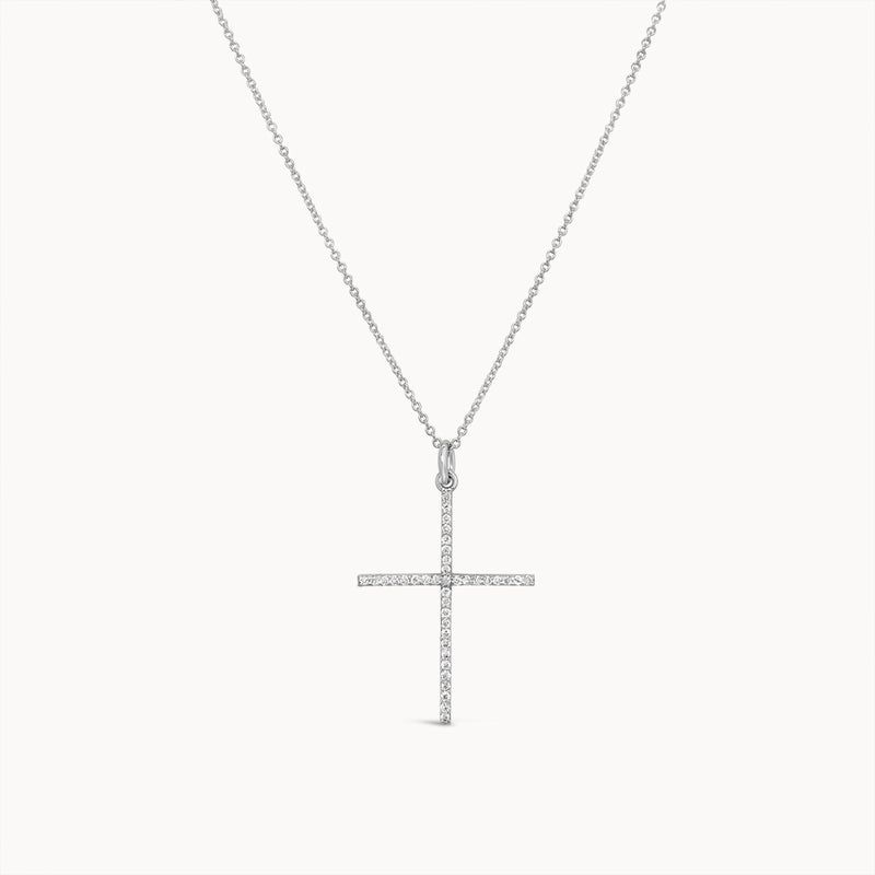 Diamond Cross Necklace - White Gold