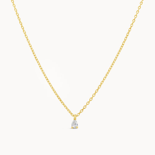 Dainty Diamond Pear Necklace - Yellow Gold