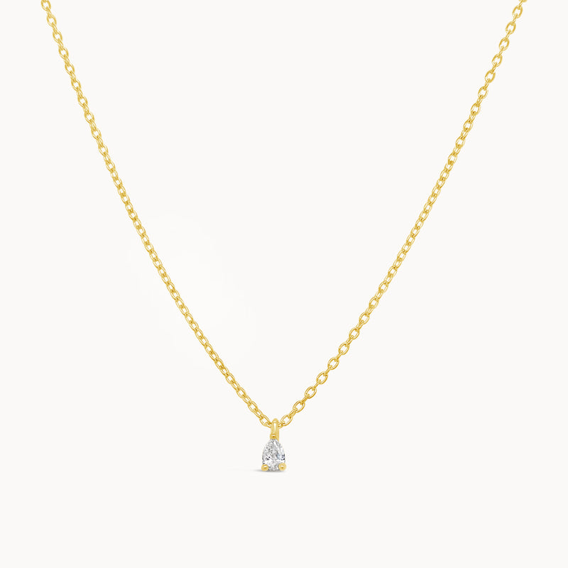 Dainty Diamond Pear Necklace - Yellow Gold