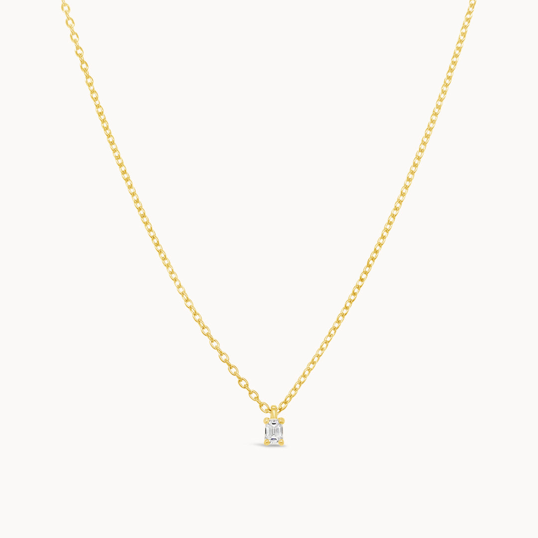Dainty Diamond Baguette Necklace - Yellow Gold