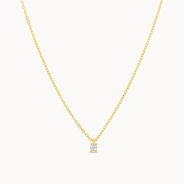 Dainty Diamond Baguette Necklace - Yellow Gold
