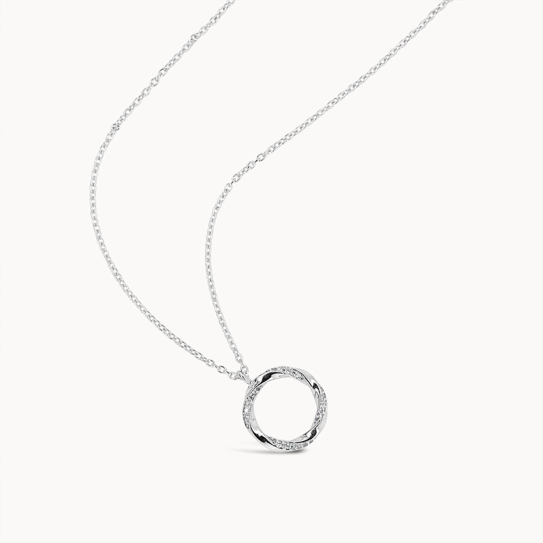 Diamond Twist Circle Necklace - White Gold