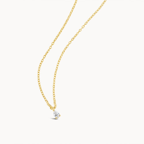 Dainty Diamond Pear Necklace - Yellow Gold