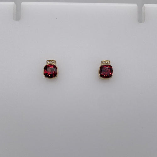 Garnet Cushion Cut Studs - Yellow Gold