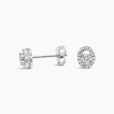 Oval Diamond Halo Studs - White Gold