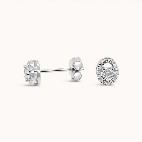 Oval Diamond Halo Studs - White Gold