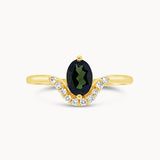 Oval Black Diamond Curve Ring - Yellow Gold