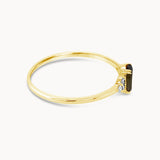 Dark Green Quartz Oval Trilogy Ring - Yellow Gold