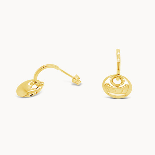 Organic Disk Drop Earrings - Yellow Gold