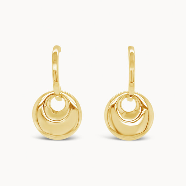 Organic Disk Drop Earrings - Yellow Gold