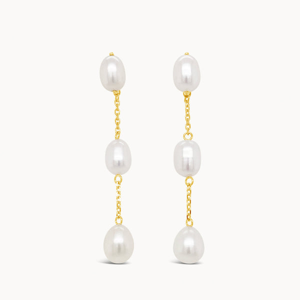 Pearl Chain Drop Earrings - Yellow Gold