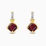 Garnet & Diamond Drop Earrings - Yellow Gold