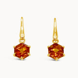 Citrine Hexagon Drop Earrings - Yellow Gold