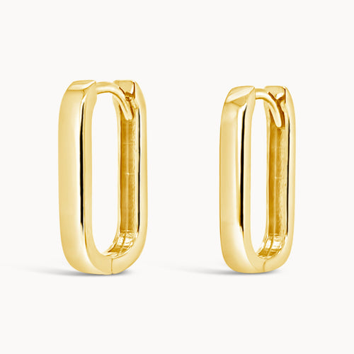 Elongated U Shape Hoops - Yellow Gold