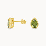 Teardrop Peridot Studs - Yellow Gold