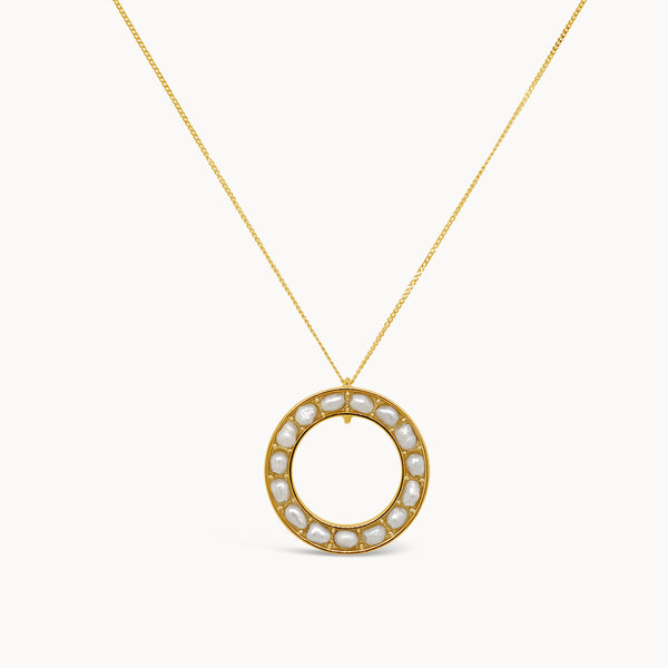 Open Circle Pearl Seed Necklace - Yellow Gold