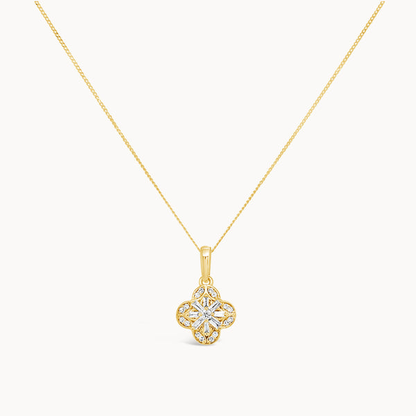Diamond Flower Necklace - Yellow Gold