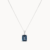 Blue Topaz Rectangle Necklace - White Gold