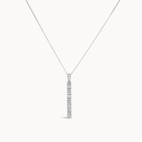 Diamond Baguette Bar Necklace - White Gold