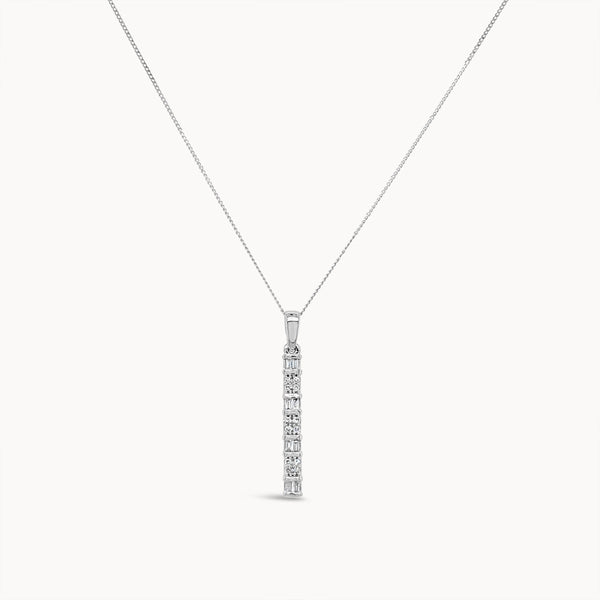 Diamond Baguette Bar Necklace - White Gold